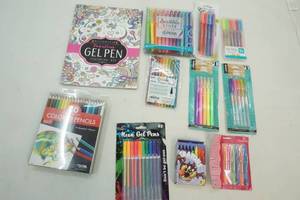 lot 401 image: adult coloring book , pens, pencils