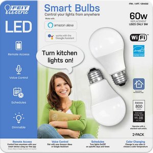 FEIT Electric Smart Wi-Fi LED Color Changing Dimmable 60W Light Bulbs 2-pk White