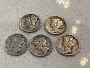 Lot of 5 Mercury Dimes