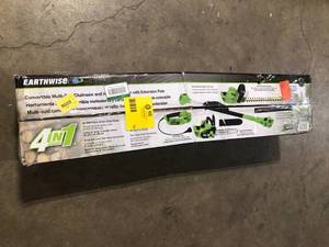 lot 12 image: Earthwise  8 in. 7 Amp Electric Chainsaw and 18 in. 4.5 Amp Hedge Trimmer with Pole Attachment (4-Tools in-1) Customer return Review all pictures