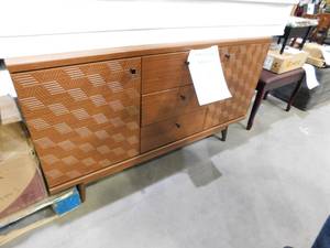 lot 93 image: Scandi Brown Herringbone style Sideboard with 3-Drawers