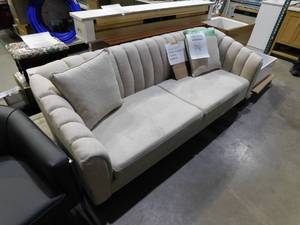 lot 96 image: Noble House  Ansonia 84.5 in. Beige Solid Fabric 3-Seat Tuxedo Sofa