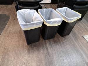 Lot of (4) Black Plastic Trash Cans 14x11x16