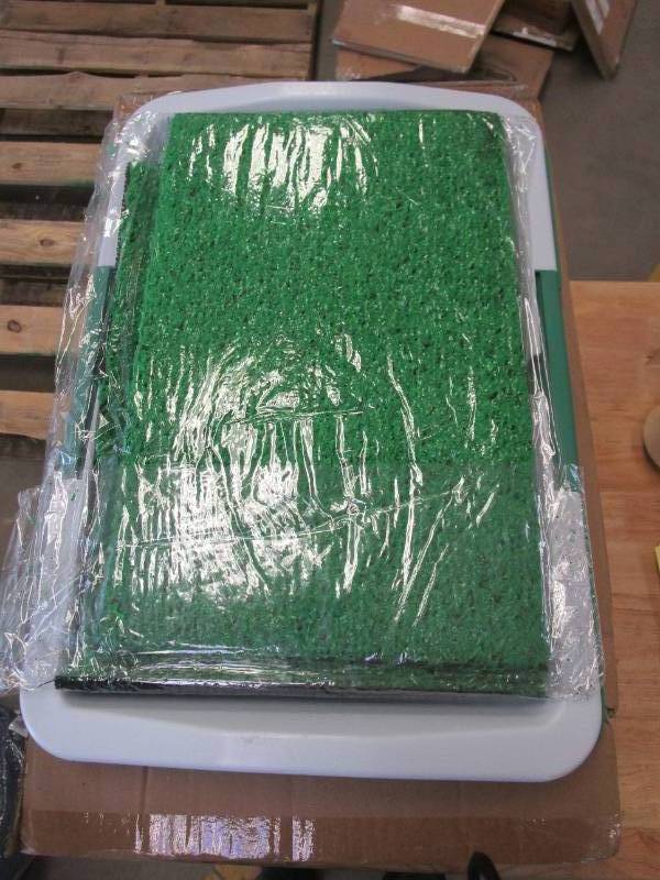 lot 720 image: LOT OF 3 - PETMAKER Puppy Potty Trainer- Artificial Grass Mat, Tray & 5 Extra Replacement Turf Pads- Portable Indoor Toilet Training for Puppies & Small Pets, Green (OPEN BOXES)