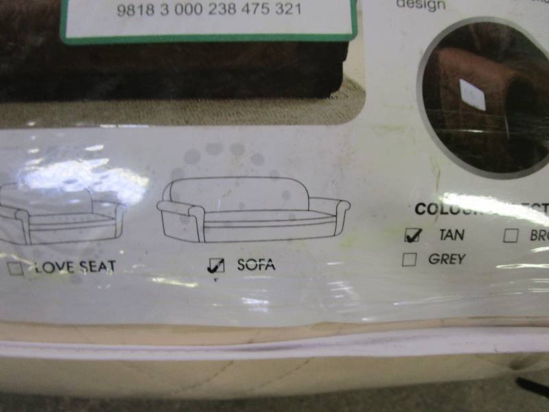 lot 776 image: Non-Slip Tan Waterproof Sofa & Love Seat Slipcover (OPEN PACKAGING)