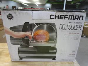 lot 388 image: Chefman  180-Watt Stainless Steel Electric Deli Slicer (OPEN BOX)