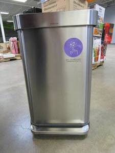 lot 411 image: simplehuman 45 Liter  12 Gallon Liter Rectangular Hands-Free Kitchen Step Trash Can with Soft-Close Lid (VERY SMALL DENTS ON THE BACKSIDE)