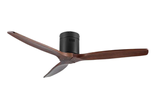 lot 392 image: YUHAO  Modern Farmhouse 52 in. Low Profile Ceiling Fan with 3 Solid Wood Blades, DC Reversible Motor without Light (OPEN BOX0