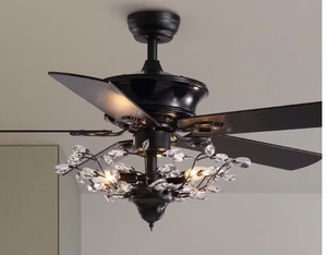 lot 402 image: ANTOINE  52 in. Black Ceiling Fan with Light and Remote Reversible Blades Crystal Fandelier Indoor (OPEN BOX)