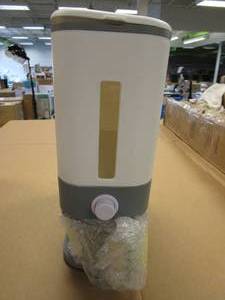 lot 435 image: 25Lbs Rice Dispenser, Large Grain Container Storage with Lid Measuring Cylinder Moisture Proof Household Cereal Dispenser Bucket for Kitchen Soybean Corn (OPEN BOX)