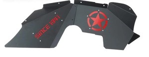 lot 482 image: YZONA STEEL FRONT FENDER LINING RED LOGO FOR 2007-2018 JEEP WRANGLER JK JKU SPORT SAHARA RUBICON 24 DOORS - SOLD AS IS