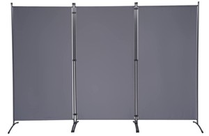 lot 490 image: 3 Panel Folding Privacy Screens, 6 FT Tall Wall Divider with Metal Frame, Freestanding Room Divider for Office Bedroom Study (3 Panel, Grey) - LIKE NEW, SOLD AS IS