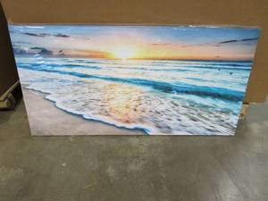 lot 461 image: Canvas Seascape Print on Wood Frame Approximate Dimensions 40 x 20 - SOLD AS IS