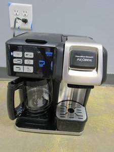 lot 480 image: Hamilton Beach 49976 FlexBrew Trio 2-Way Coffee Maker, Compatible with K-Cup Pods or Grounds, Combo, Single Serve & Full 12c Pot, Black - USED SOLD AS IS