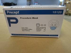 lot 485 image: (9) Boxes of Precept Earloop Procedure Masks 15120, 50 masksBox - SOLD AS IS