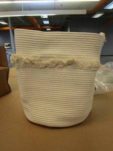lot 491 image: Cloth Hamper in Cream With Knotted Handles - SOLD AS IS