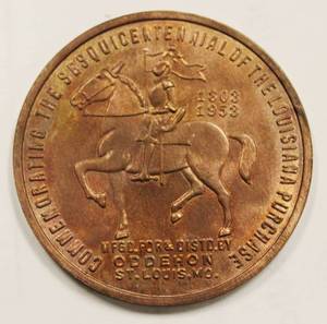 1953 Copper Coin Commemorating The Sesquicentennial Of the Louisiana Purchase  1803 - 1953
