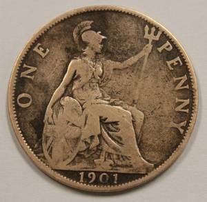 1801 Queen Victoria One Penny Bronze Coin. Rare Find