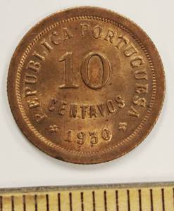 1932 Republica Portugueza  10 Centavos Bronze Coin