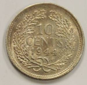 2 Coins 1943 Holland 10 Cents And 1944 Holland 10 Cents