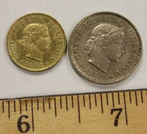 1965 Switzerland 20 Rappen & 1982 Switzerland 5 Rappen Coins Lot