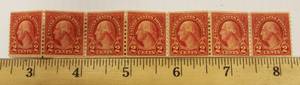 1920 Washington 2 Cents Stamp, Block Of 7 Attached Stamps, Color Red Stamps