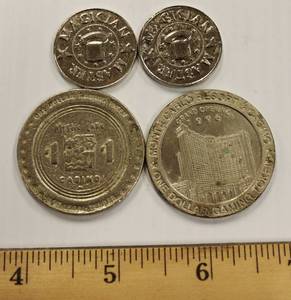 5 Vintage Tokens Lot, 1 Monte Carlo Casino, 1 Mystic Lake Casino And 2 Magician Master Tokens
