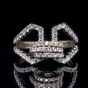 Designer Styled 1.50 Carat Diamond Contemporary Geometric Ring with Moving Center Rings in 14k White &amp Yellow Two-Tone Gold $6750 Retail VIDEO