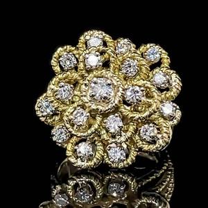 1.50 Carat Diamond Retro-Modern Cluster Bubble Textured Rope Split Shank Ring in 14k Yellow Gold VS Clarity $4,850 Retail VIDEO