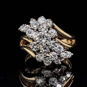 1.50 Carat Diamond Waterfall Cluster Split Shank Wave Ring in 14k Yellow Gold $4,000 Retail VIDEO