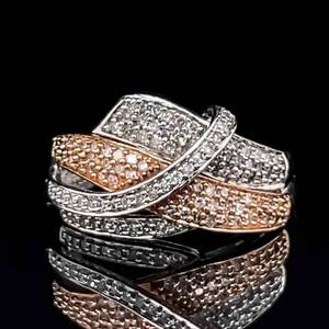 Diamond Pave Four Row Cross-Over Ribbon Estate Ring in 14k Rose & White Two-Tone Gold $2050 Retail VIDEO
