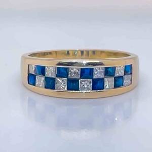 1.00 Carat Princess Cut Diamond & Natural Blue Sapphire Invisible Channel Checkerboard Ring in 14k Yellow Gold $2,675 Retail VIDEO