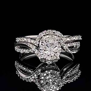 0.50 Carat Diamond Halo Love Knot Engagement Ring & Wedding Band 2-Piece Bridal Set in 14k White Gold $1,800 Retail VIDEO
