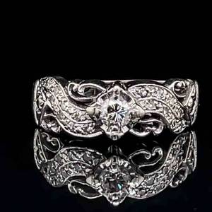 Gothic Style Diamond Round Solitaire Illusion Pave Openwork Ribbon Estate Ring in 14k White Gold $1650 Retail VIDEO