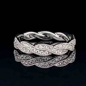 Diamond Pave Braided Entwined Milgrain Stacking Band in 14k White Gold $1550 Retail VIDEO