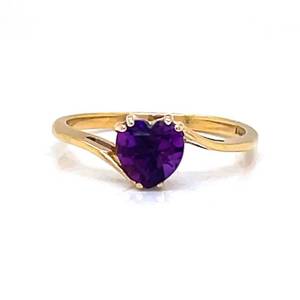Simulated Amethyst Heart Solitaire Ring in Yellow Gold