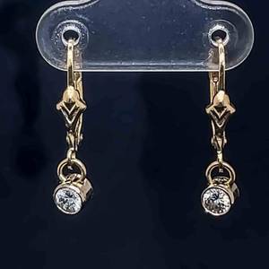 0.40 Carat Diamond Solitaire Bezel Dangle Drop Lever Back Earrings in 14k Yellow Gold $1,599 Retail VIDEO