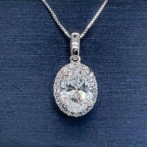 1.63 Carat Diamond Oval Solitaire Recessed Floating Halo Drop Pendant in 14k White Gold, VS ClarityD-E Color $8,000 Retail