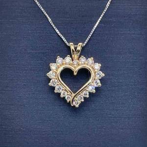 Round Brilliant Diamond Halo Cluster Open Heart Pendant in 14k Yellow Gold $1299 Retail