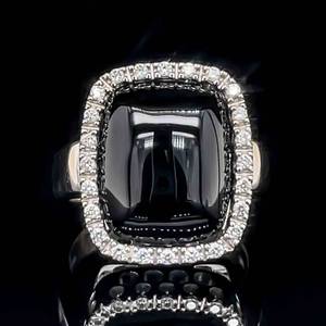 MUST SEE Onyx Cabochon & Fine Diamonds 14k White Gold Ring, Superior Quality, High-End Designer Ring $4890 VIDEO