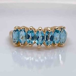Vibrant Blue Topaz Marquise Anniversary Ring in 10k Yellow Gold $1150 Retail
