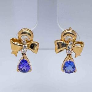 1.06 Carat Pear Shape Tanzanite & Diamond Drop Dangle Earrings for Everyday Wear in 14k Yellow Gold $1,900 Retail