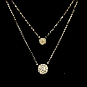 Double Chain with Two Circle Pave Stations Necklace w Versatile Extension Chain