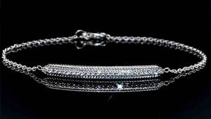 Upscale Diamond Engraved Detail Elongated ID Bar Link Bracelet in 18k White Gold $1999 Retail