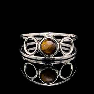 Tigers Eye Cabochon Open Triple Circle Artistic Split Double Band Fashion Ring