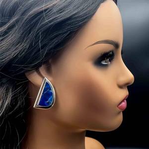 Lapis Sailboat Geometric Sliver Moon Statement Earrings