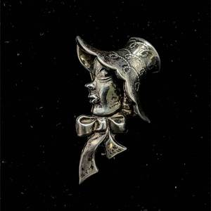 LANG Lady in Bonnet BroochPin - Vintage Inspired, Rustic Dimensional Design