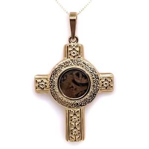 Ancient Biblical Authentic Widows Mite Coin in Aber & Levine Edwardian Style Cross in 14k Yellow Gold $1250 Retail