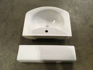 Swiss Madison  Modern White Ceramic Rectangular Chateau Pedestal Bathroom Vessel Sink with Round Single Faucet Hole Customer returns Review all pictures