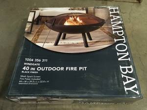 Hampton Bay  Windgate 40 in. Dia. Round Steel Wood Burning Fire Pit with Spark Guard Customer return Review all pictures